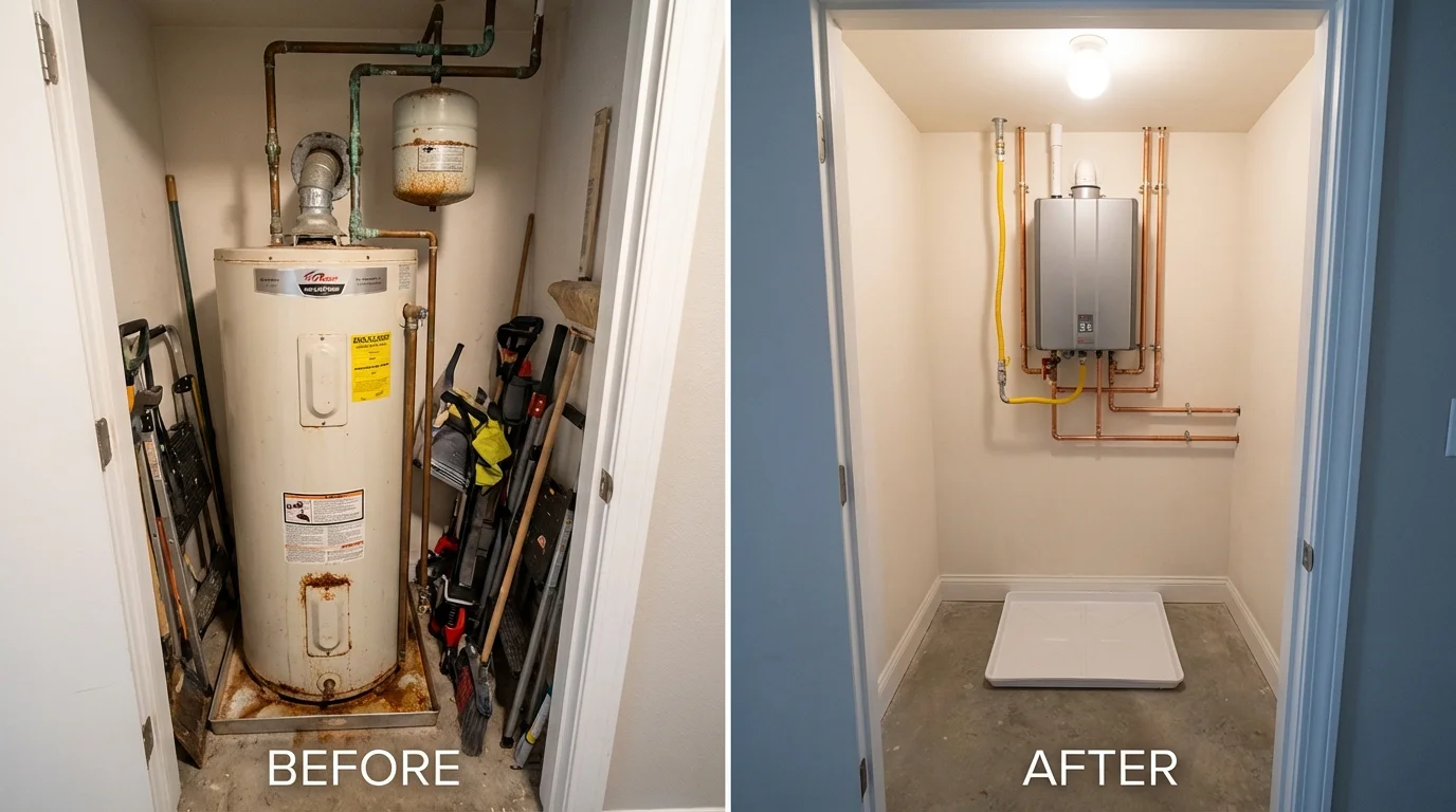 Tank water heater versus wall-mounted tankless unit comparison for Coalinga, CA homeowners